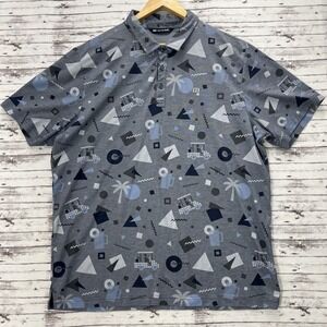 Travis Mathew Mens Sz. 2XL Prestige Polo Shirt Gray Blue Golf Carts Palms Drinks